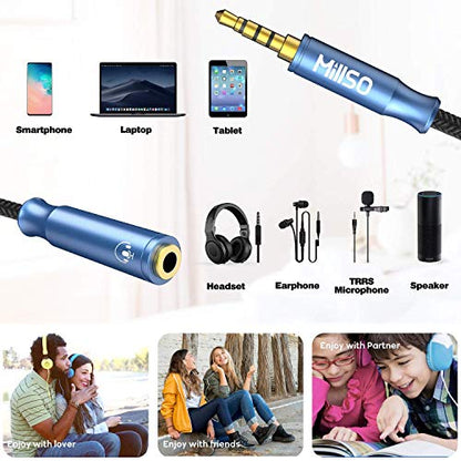 3.5mm 4 Pole TRRS Audio Splitter Cable for 2 TRRS Headphone and Mic | Nylon Braided CTIA Stereo 3.5mm Male to 2 TRRS Female Aux Headphone Y Splitter Cable for PC Laptop Smartphone PS4 Xbox - 1 FT - size: 1 Feet - Braided