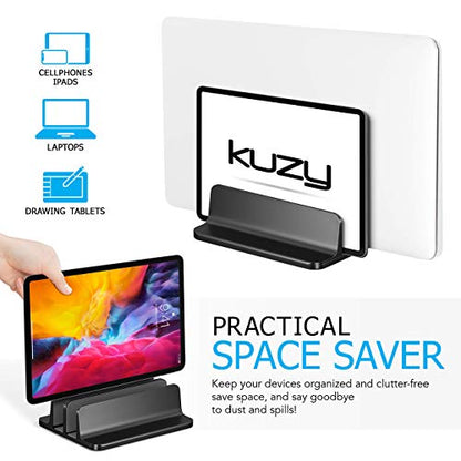 Kuzy Vertical Laptop Stand for Desk Adjustable Aluminum - Dual-Slot Laptop Holder for MacBook Stand Pro Air Anti-Slip, Black - color: Black
