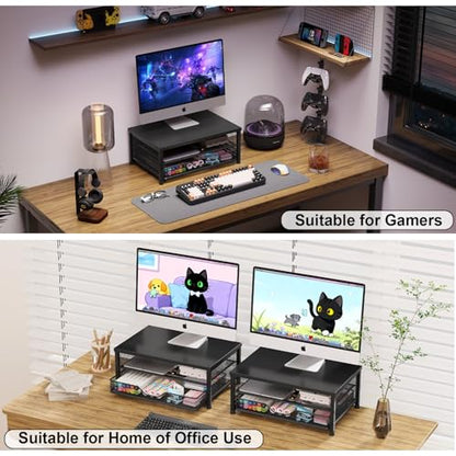 OPNICE Computer Monitor Stand Riser, Desk Organizer with Drawer, Printer & Laptop Stand, Office Desk Accessories & Workspace Desktop Organizers Storage for Office Supplies(Black)