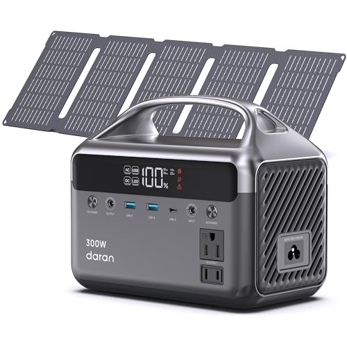 Portable Power Station 300W Solar Generator with Solar Panel Include 192Wh Solar Power Bank with AC Outlets 110V LiFePO4 Battery Fast Charging for Camping Essentials Home Backup & RVs (600W Surge)