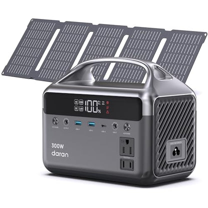 Portable Power Station 300W Solar Generator with Solar Panel Include 192Wh Solar Power Bank with AC Outlets 110V LiFePO4 Battery Fast Charging for Camping Essentials Home Backup & RVs (600W Surge)