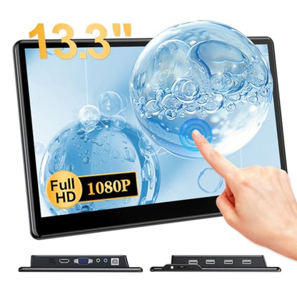 13.3'' Portable Touch Screen Monitor,HDMI VGA USB-B for PC MacBook (dark) | 10-point touch,Quick response,Dual-Speaker,178°viewing angle,400nits,2000:1,VESA,72%NTSC,IPS,Phone PS Xbox - color: dark