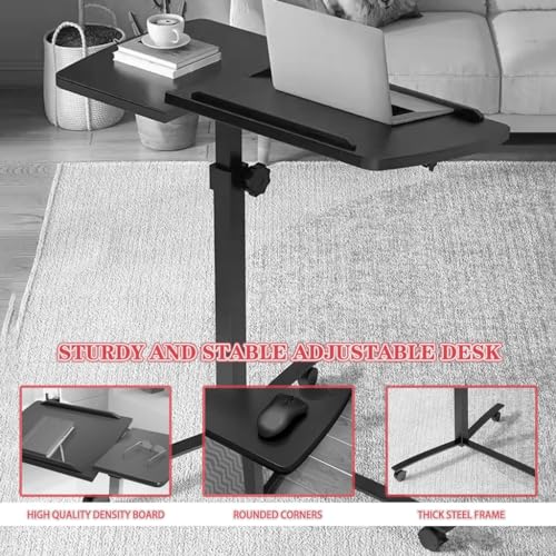 Height Adjustable Standing Desk, Home Office Sit Stand Desk, Mobile Sofa Side Table, Portable Tiltable Podium with Rollers, Double Panel Design(Primary Color) - color: Primary Color