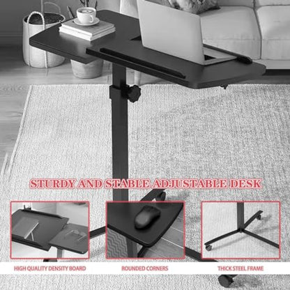 Height Adjustable Standing Desk, Home Office Sit Stand Desk, Mobile Sofa Side Table, Portable Tiltable Podium with Rollers, Double Panel Design(Primary Color) - color: Primary Color