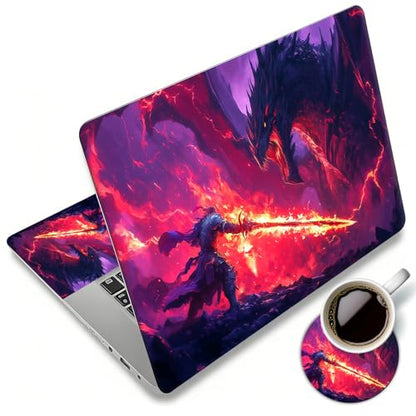 Laptop Skin Sticker Decal 12"-15.6" Universal Laptop/Notebook/Netbook Vinyl - Waterproof Scratch Resistant,Fits HP Dell Lenovo MacBook,2 Free Wrist Pads,Easy Apply & Remove,Fire Dragon Sword - color: Fire Dragon Sword