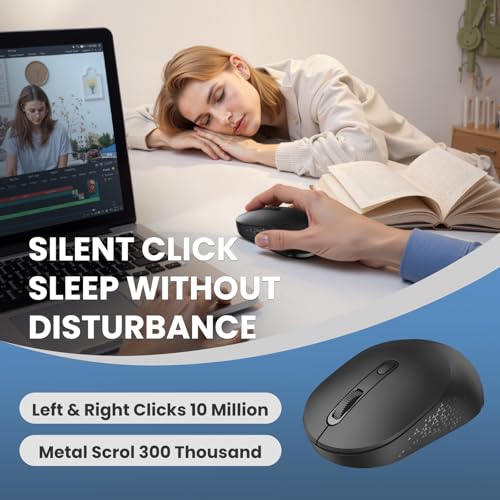 TECKNET 3-Device Portable Wireless Bluetooth Mouse for Laptop Black | Silent Click, Ambidextrous Ergonomic Design, Adjustable 4800 DPI, Wide Compatibility for Laptop, PC, iPad, MacBook - color: Black