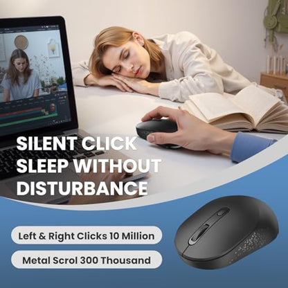 TECKNET 3-Device Portable Wireless Bluetooth Mouse for Laptop Black | Silent Click, Ambidextrous Ergonomic Design, Adjustable 4800 DPI, Wide Compatibility for Laptop, PC, iPad, MacBook - color: Black