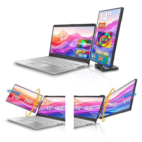14.1-inch 2K Portable Dual Laptop Monitor Extender (with USB Docking Station) 2240x1400 QHD IPS Foldable Plug and Play Travel Home Office Second Screen Compatible with HDMI,USB-A and USB-C - style: 1*14.1" 2K