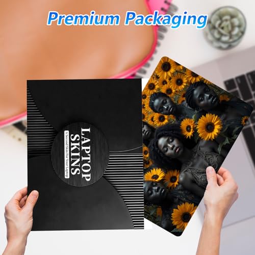 Universal Laptop Skin Sticker Decal with 2 Wrist Pad Skins, Waterproof Scratch Vinyl Cover for 11–15.6 Inch MacBook, HP, Dell, Lenovo, Cutable & Reusable,Black Women Sunflower - color: Black Women Sunflower