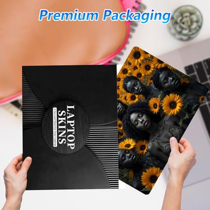 Universal Laptop Skin Sticker Decal with 2 Wrist Pad Skins, Waterproof Scratch Vinyl Cover for 11–15.6 Inch MacBook, HP, Dell, Lenovo, Cutable & Reusable,Black Women Sunflower - color: Black Women Sunflower