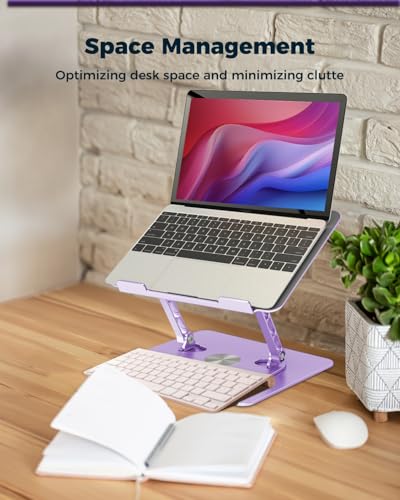 Aoviho 360° Rotating Laptop Stand for Desk | Adjustable, Foldable, Portable Aluminum Ergonomic Riser | Compatible with MacBook, Dell, HP & All Laptops 10-16 inch | Purple - color: Purple
