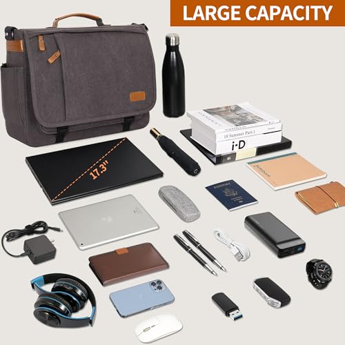ESTARER Men Messenger Bag 17-17.3 Inch Laptop Bag Water-resistant Canvas Computer Shoulder Bag Briefcase for Work College Travel, Grey - color: 17-17.3" Buckle-grey