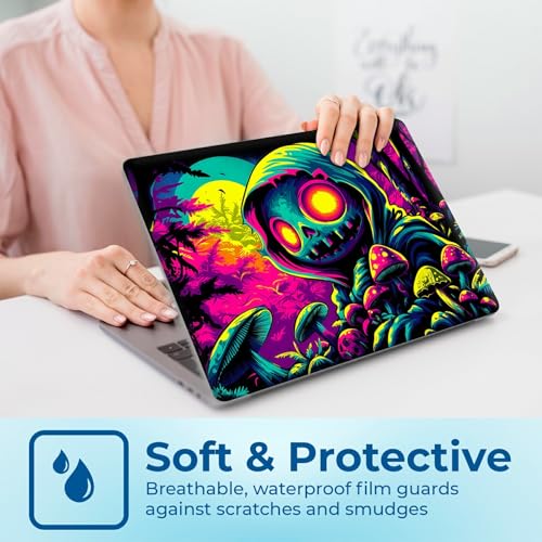 Reusable Universal Laptop Skin Sticker, Cut to Fit for 11.6–15.6 Inch Laptops, Waterproof Protective Film, No-Residue - Neon Skull Forest - color: Neon Skull Forest
