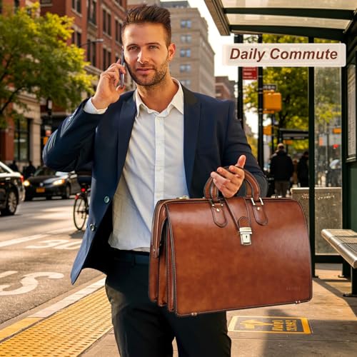 Banuce Leather Briefcase for Men with Anti-Theft Key Lock Fits 15.6" Laptop | Gradient Coloring Leather,Doctor Style Design,Expandable,Detachable Shoulder Strap,Office Work,Business Travel