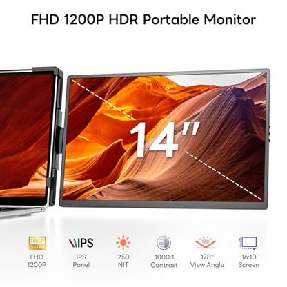 14" Laptop Screen Extender,FHD 1200P IPS Portable Monitor for 14"-17.3" Laptops, Dual Travel Screen Monitor Plug & Play, Laptop Screen Monitor Extender Compatible with Windows/Mac/Android&Chrome OS - style: 14.1 Dual