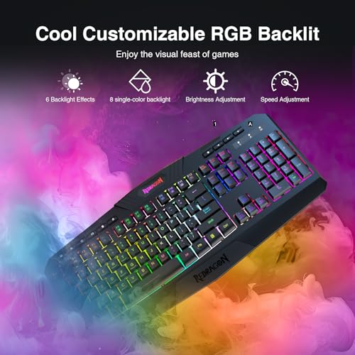 Redragon K503 Wireless Gaming Keyboard, 3-Mode (2.4G/BT/USB), RGB LED Backlit, Multimedia Keys, Fully Programmable Silent Membrane Keyboard with Wrist Rest for Windows PC Games (Black) - color: Blue-Black