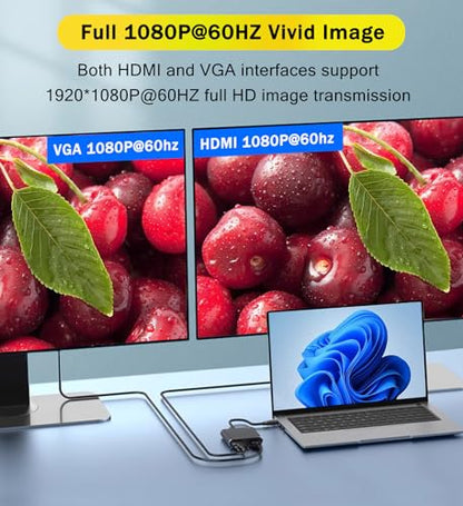 AKWOR HDMI to VGA+HDMI Adapter for Dual Monitor, HDMI to VGA & HDMI Splitter 1 to 2,1080P@60HZ Full HD Display Video Converter Compaitble with Windows/Mac Os/Linux, Plug & Play - style: HDMI to VGA + HDMI