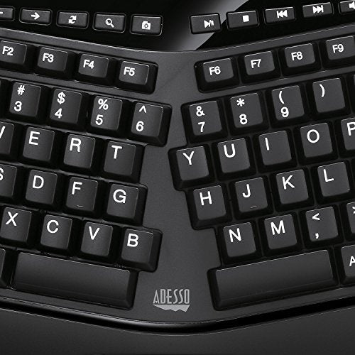 Adesso AKB-450UB - Ergonomic Keyboard with Built-in Touchpad, Wired USB, Multimedia Hotkeys, Split Keys Design, Built-in Palm Rest for Comfort - Compatible for PC
