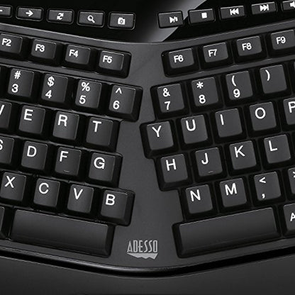 Adesso AKB-450UB - Ergonomic Keyboard with Built-in Touchpad, Wired USB, Multimedia Hotkeys, Split Keys Design, Built-in Palm Rest for Comfort - Compatible for PC