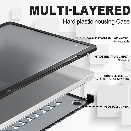 Batianda Ultimate Shockproof Case for MacBook Pro 14 Inch 2026-2021, Black | Fits M5/M4/M3/M2/M1 Pro Max Chip Model, Heavy Duty Matte Translucent Rugged Protective Shell with Carbon Fiber Side Texture - color: X-Black
