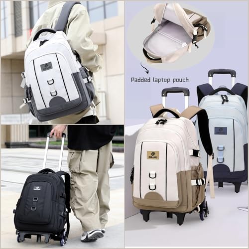 18" Black Boys Backpack with 6 Wheels, Carry-on Rolling Kids Backpack for School Boys, Black - color: 6 Wheels-black