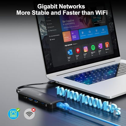 Laptop Docking Station Dual Monitor 2 HDMI, 11-in-1 USB C 4K@60Hz Dual Display Dock, Gigabit Ethernet, 100W PD Port, 5 USB A/C, SD/TF Card Slot for Dell, HP, Lenovo, Surface Windows Laptops