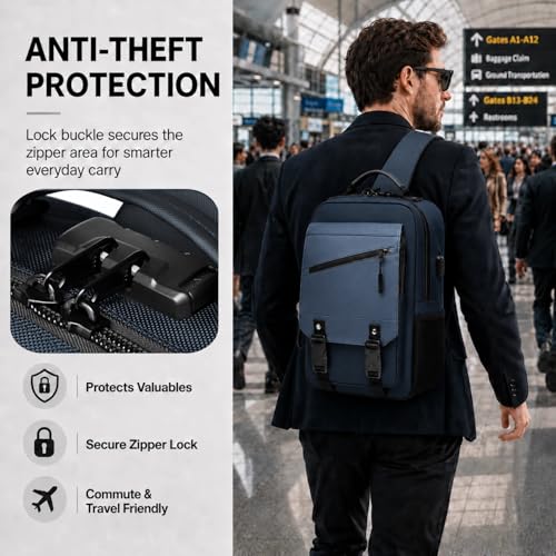 Sling Bag Large Capacity: Crossbody Bag for Men Fits 15.6 Inch Laptop A4 Files with Anti Theft USB Port - color: 39-dark Blue