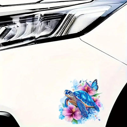 Turtle Butterfly Flower PVC Vinyl Car Decals Stickers Waterproof Self-Adhesive Decals for Cars, Laptops, Trucks, Motorcycles Wall Window Luggage Scratch Cover Door Decor Sticker