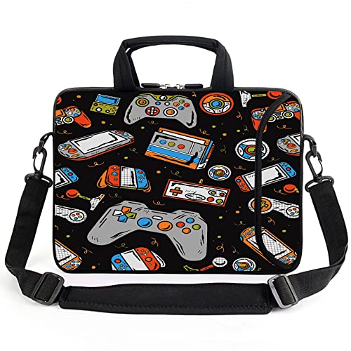 15.6" laptop sleeve chromebook case adjustable shoulder strap with handle accessory pocket (Games) - color: Games