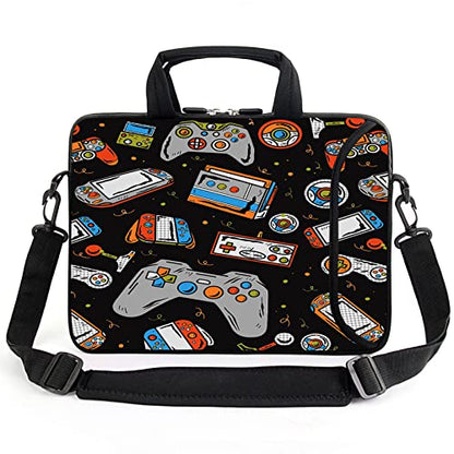 15.6" laptop sleeve chromebook case adjustable shoulder strap with handle accessory pocket (Games) - color: Games