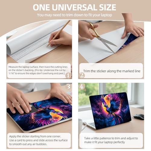 Universal Laptop Skin Sticker for 12/13/14/15.6 Inch Laptops, Reusable Vinyl Laptop Decal Cover, Waterproof Scratch Resistant Notebook Skin with 2 Wrist Pads,Majestic Phoenix - color: Majestic Phoenix