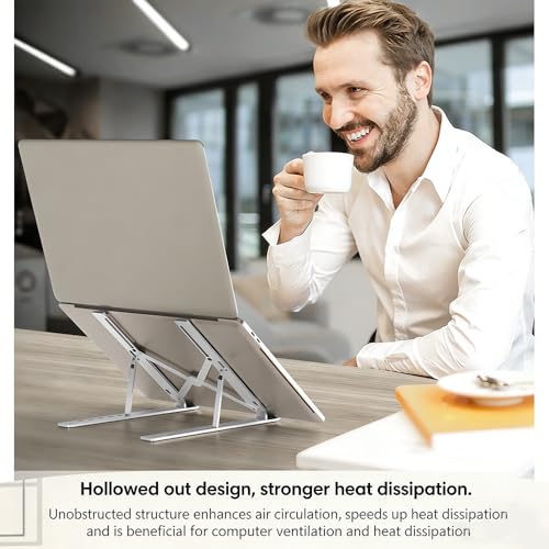 Adjustable Laptop Stand with Locking Buckle, Compatible with 10, 10-16 Inch | Ergonomic Aluminum Riser for Enhanced Cooling and Stability. Compatible with 10-16 Inch Laptops. Use in everyday routines. - color: Abs White