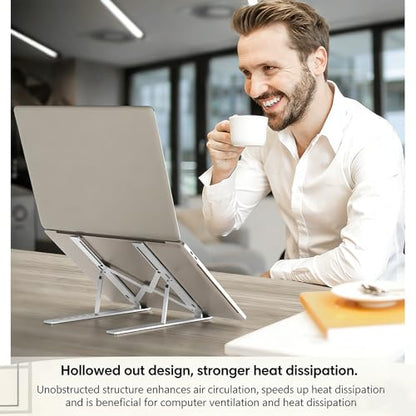 Adjustable Laptop Stand with Locking Buckle, Compatible with 10, 10-16 Inch | Ergonomic Aluminum Riser for Enhanced Cooling and Stability. Compatible with 10-16 Inch Laptops. Use in everyday routines. - color: Abs White