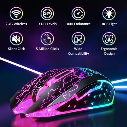 VersionTECH. Wireless Gaming Mouse, Rechargeable Computer Mouse Mice with Colorful LED Lights, Silent Click, 2.4G USB Nano Receiver, 3 Level DPI for PC Gamer Laptop Desktop Chromebook Mac-Black - color: Black