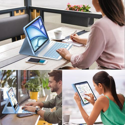 KBCASE for iPad Air 11 inch (M4/M3/M2) Case with Keyboard, Light Blue | Keyboard Case for iPad Air 5th/Air 4th/Pro 11 2018, Detachable Wireless Keyboard, Pencil Holder - color: Light Blue