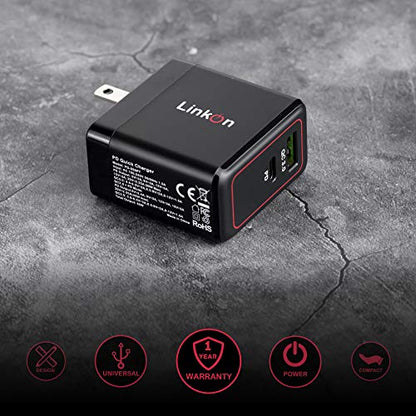 LinkOn Ganius 65W Wall Charger GaN Tech 65W USB-C PD3.0 PPS and 18W USB-A QC4.0+ Compatible with MacBook HP Dell Lenovo Surface Samsung Galaxy S20 Ultra Note 10+ Portable Laptop Travel International - color: Black 65W