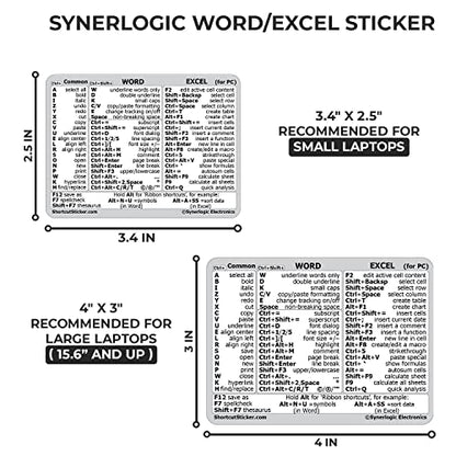 SYNERLOGIC Microsoft Word/Excel (for Windows) Reference Guide Keyboard Shortcut Sticker, Laminated, No-Residue Vinyl (White/Small) - color: White