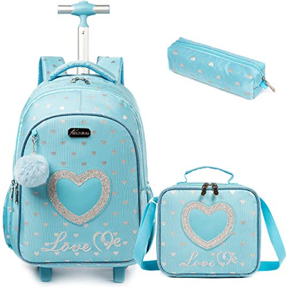 School Bags Kids Rolling Backpack for Girls Kids Luggage Suitcase With Wheels - color: Blue23-3-6