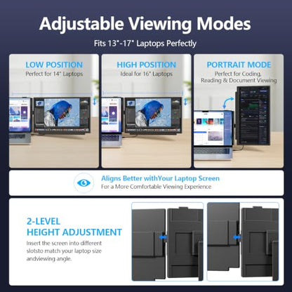 Laptop Screen Extender, 15.6" FHD 1080P IPS Laptop Monitor Extender for 13" - 17.3" Laptops, Plug-Play Portable Dual Monitor, Only 2.75lbs Travel Monitor for Wins/Mac/Dex/Chrome