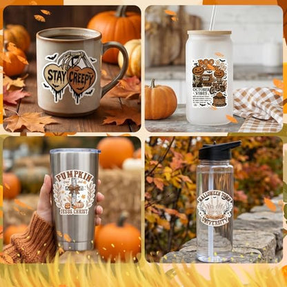 Rngmsi 20 Pcs Vintage Fall UV DTF Cup Wrap UV DTF Stickers for 16 OZ | Vintage Fall, 16 OZ, Autumn Pumpkin Ghost, Waterproof UVDTF Transfer Decals, Glasses Cups Mug DIY Crafts - style: Vintage Fall