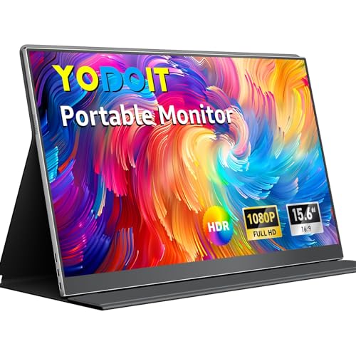 Yodoit Portable Monitor 15.6" 1920×1080 FHD IPS Travel Screen Display with USB-C Plug & Play, Built-in Speakers Smart Cover for MacBook PC Xbox, Extended Display for Remote Workers (Black) - size: 15.6 inch FHD