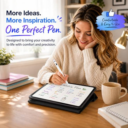 Stylus Pen Pencil 1st Generation Gen Replacement for Apple iPad Pro 1st iPad 1st 2nd 3rd 4th 5th iPad Mini 1 2 3 4 iPad Air 1st 2nd iOS Android Capacitive Tablet Touch Screen + Free Holder (White) - color: White