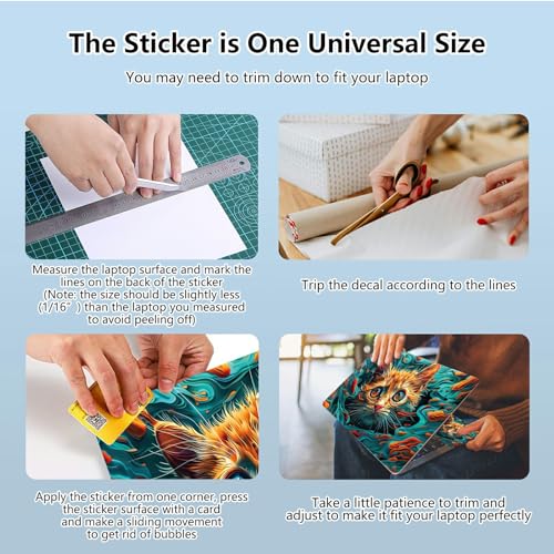 Universal Laptop Skin Sticker with 2 Wrist Pad Skins, Waterproof Scratch Resistant Vinyl Laptop Cover Decal, Cut to Fit for 11–15.6 Inch MacBook HP Dell Lenovo, Cat Waves - color: Cat Waves