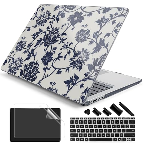 Batianda Artistic Case for Microsoft Surface Laptop 15 inch, Navy Flowers | Fits Surface Laptop for Business 8th Edition 2026 & Surface Laptop 7 2024, 4-in-1 Accessories Bundle, Slim Durable Hard Shell - color: Navy flowers