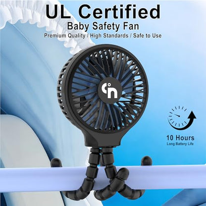 WiHoo Portable Stroller Fan, 11H Ultra-long Battery Life 3 Speed 360°Rotate, USB Rechargeable or Battery Operated Cooling Clip On Personal Fan for Baby Crib Travel Car Seat Black - color: Black