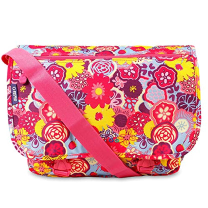 J World New York Terry Messenger Bag for Women Girls School Kids - color: Poppy Pansy