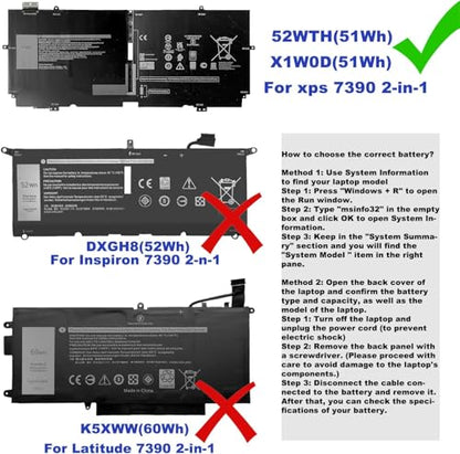 51Wh 52TWH Laptop Battery Replacement for Dell XPS 13 7390 2-in-1 Series Notebook P103G P103G001 P103G002 MM6M8 0MM6M8 XX3T7 0XX3T7 7.6V 4-Cell - size: 11.02*3.15*0.24inch 52TWH