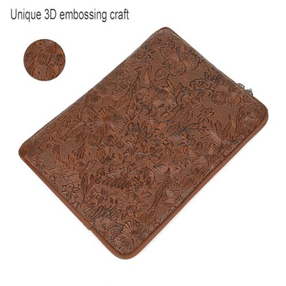 Embossing Floral Pattern PU Leather Laptop Sleeve Case with Pocket MacBook Air 13 inch,iPad Pro 13 inch and 12.5 inch-13.6 inch Notebook Computer Laptop (Coffee PU) - color: Coffee PU, size: 12.5 inch-13.5 inch