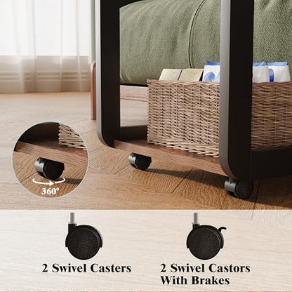 Rolling TV Tray Table with Storage,C Table with Drawer for Couch | Rolling Side Table with Storage，TV Tray Table on wheels with Tiltable Desktop for Couch，Sofa Laptop，Living Room，Bedroom