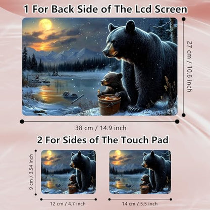Laptop Skin Sticker Decal 12" 13" 13.3" 14" 15" 15.6",Waterproof Scratch Resistant Vinyl,Reusable Easy to Apply,for MacBook HP Dell Notebooks Netbooks Laptop,2 Wrist Pads,Cute Bear Forest - color: Cute Bear Forest